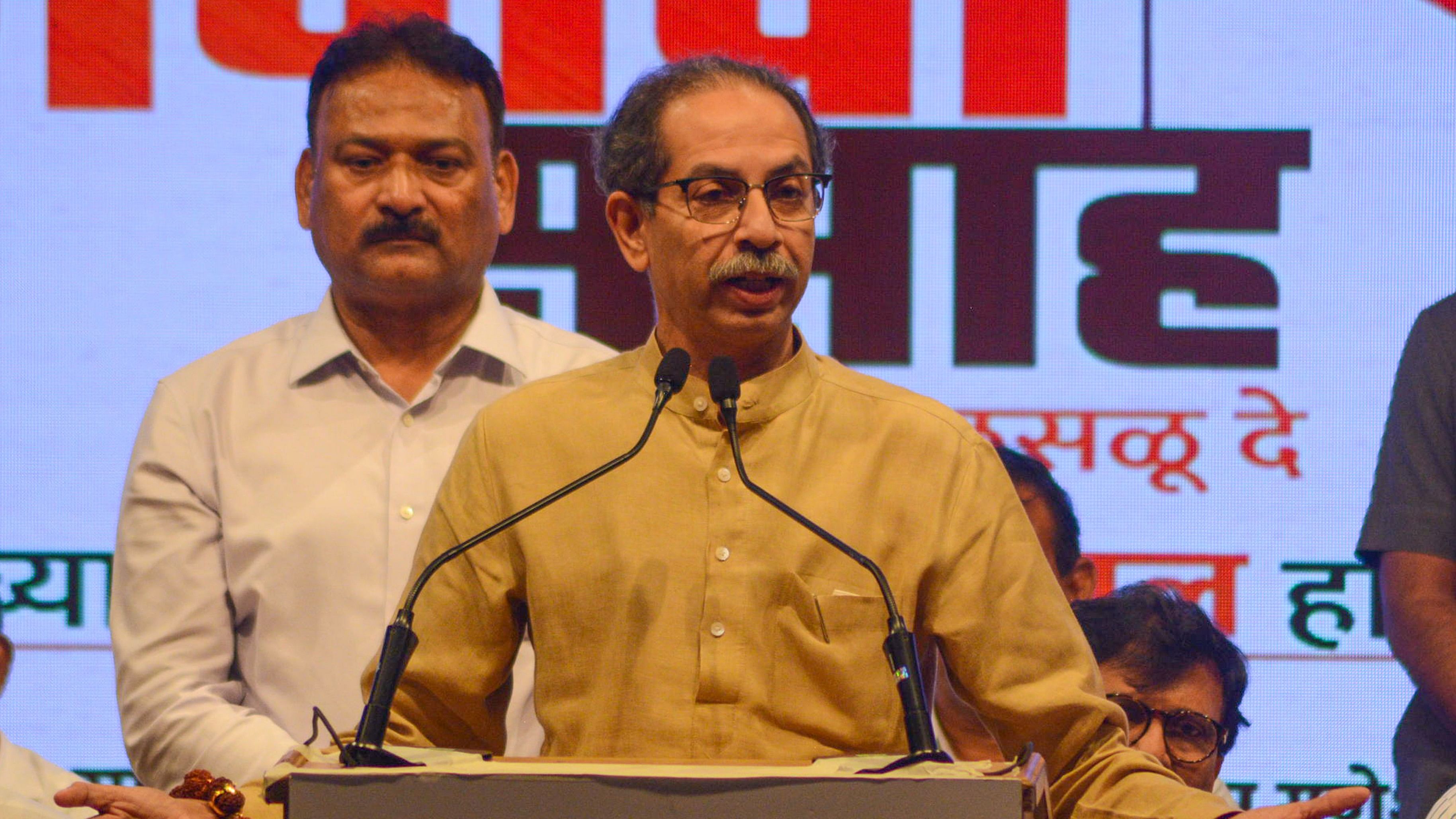 <div class="paragraphs"><p>Shiv Sena (UBT) chief Uddhav Thackeray addresses party workers during the concluding function of party's 'Bhagava Saptah', in Thane, Saturday.</p></div>